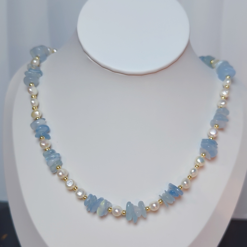 Aquamarine Crystal and Freshwater Pearls Necklace